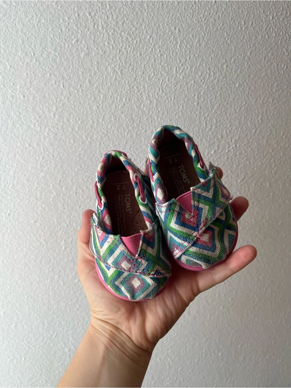 TOMS Infant Kids Pink Geometric Canvas Slip-On Shoes